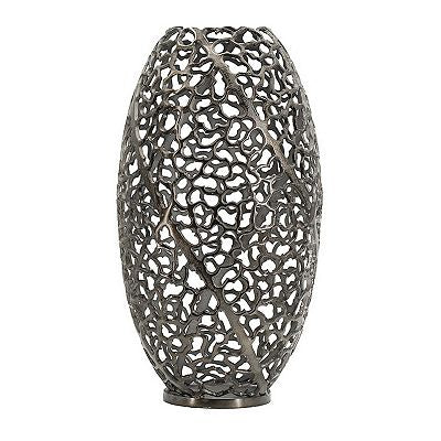 14 Inch Aluminum Accent Vase, Tall Curved Cut Out Design, Intricate Details