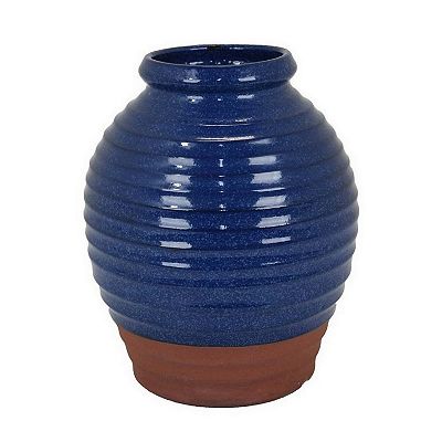 Kohl 15 Inch Decorative Vase, Pot Shape, Ceramic, Blue and Brown Finish