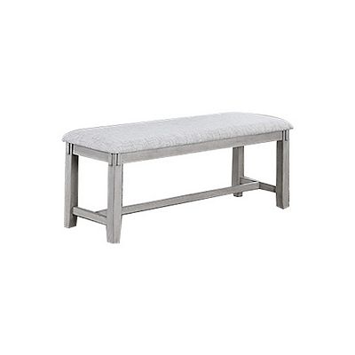 Peter 50 Inch Dining Bench, Fabric Upholstery, Cushioned, Driftwood Gray