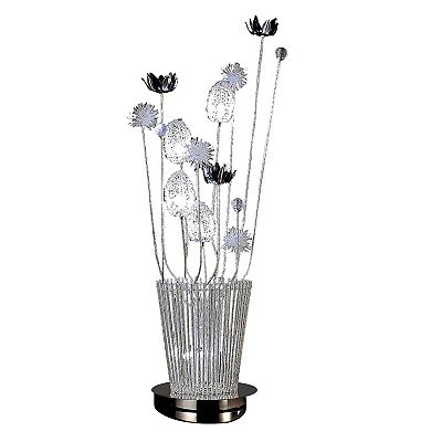 26 Inch Accent Table Lamp, Flower Vase Design, Metal, Chrome Finish