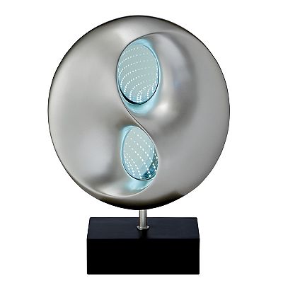 Nila 20 Inch LED Table Lamp, Black Silver Polyresin Orb Sphere, Block Base