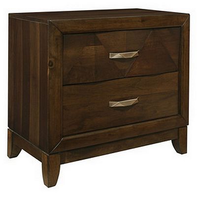 Nibo 28 Inch Nightstand, 2 Drawers, Satin Brass Handles, Brown Solid Wood