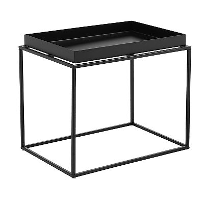 Bixy 24 Inch Side End Table, Black Tray Top, Open Cubic Metal Frame