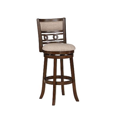 Gary 29 Inch Swivel Barstool, Cushioned Seat and Open Back, Cherry Brown