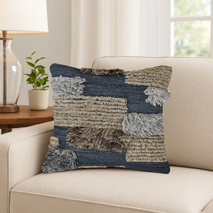 Square Accent Throw Pillow, 20 Inch Hand Knotted Patchwork, Gray Wool