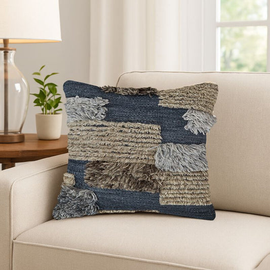 Square Accent Throw Pillow, 20 Inch Hand Knotted Patchwork, Gray Wool