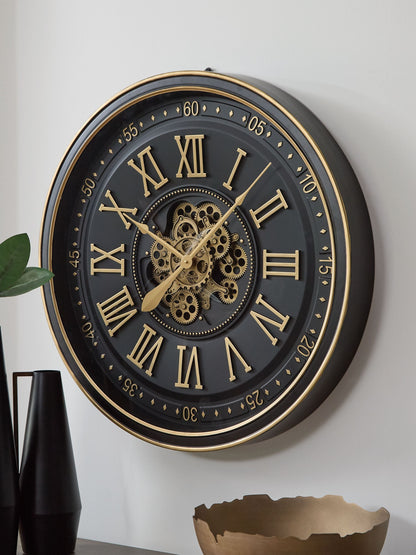 Dairton Wall Clock, Black & Gold Finish