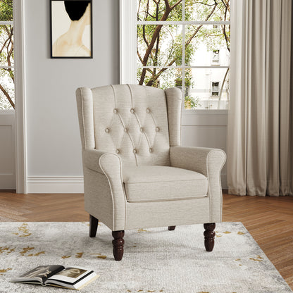 Tery Accent Chair, Lumbar Pillow, Transitional Pine Wood, Beige Polyester