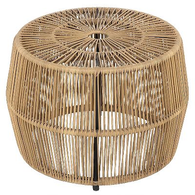 Zyan Outdoor Coffee Table, 22 Inch Natural Brown Rattan Wicker, Steel Frame