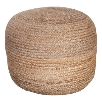 Poby Round Ottoman Pouf, 19 Inch Natural Brown Jute Fiber