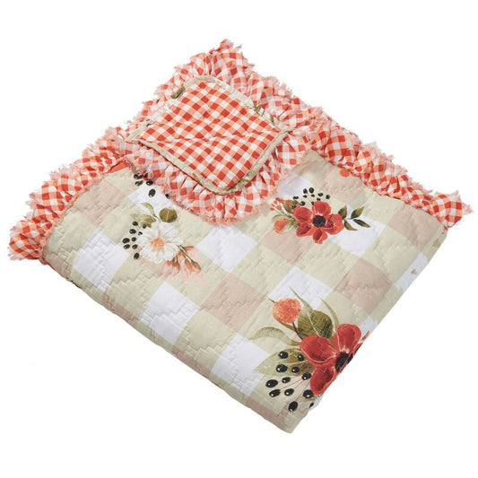 Lire 50 x 60 Inch Quilted Throw Blanket with Fill, Windflower Print, Red
