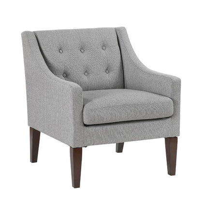 Ginna Accent Armchair, Button Tufted Light Gray Polyester, Brown Legs