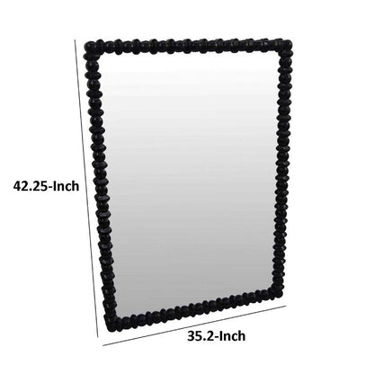 Perz Wall Mirror, 42 Inch, Square Frame, Black Beaded Wood Frame
