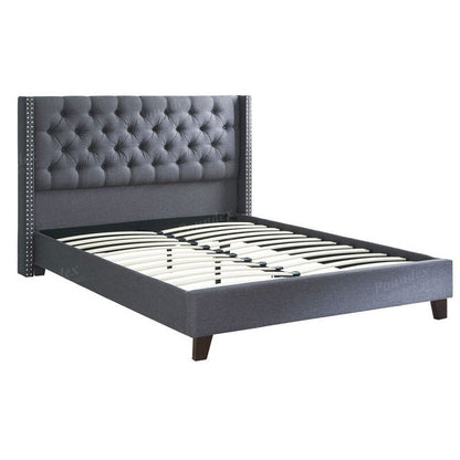 Polyfiber Upholstered Full Size Bed Featuring Nail head Trim Blue Gray