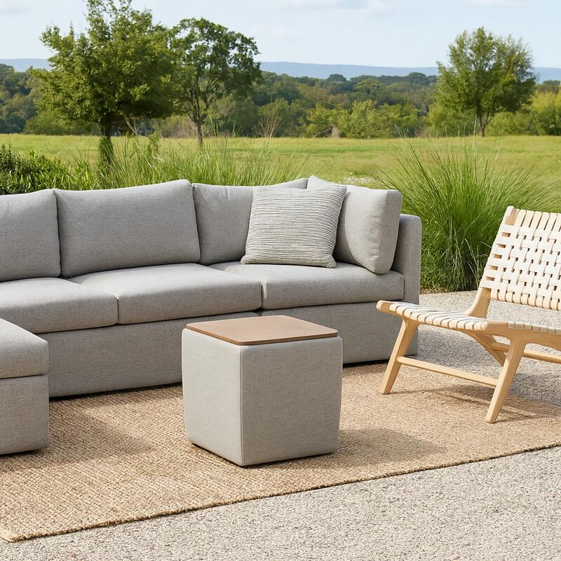 Mody Storage Ottoman, Gray Upholstery, 19 Inch Brown Wood Lift Top