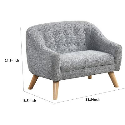 Aelia Kids Size Sofa Chair, Wood Legs, Gray Tufted Chenille 29 Inch