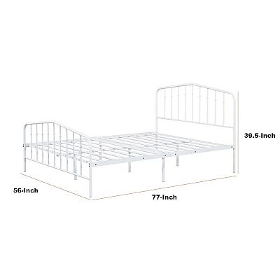 Nix Full Size Bed, Classic Spindle Headboard and Footboard, White Metal