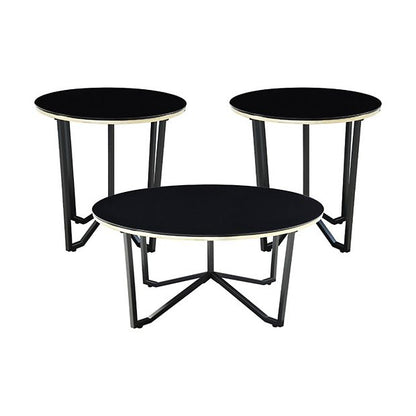 Amyra 3pc Occasional Coffee and End Table Set, Black Glass, Gold