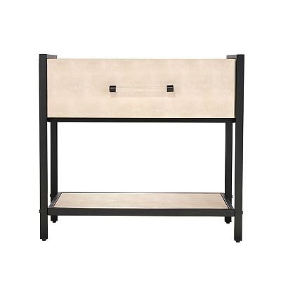 Caz Side Table, 1 Drawer, Black Frame, Faux Shagreen Leather, 26 Inch