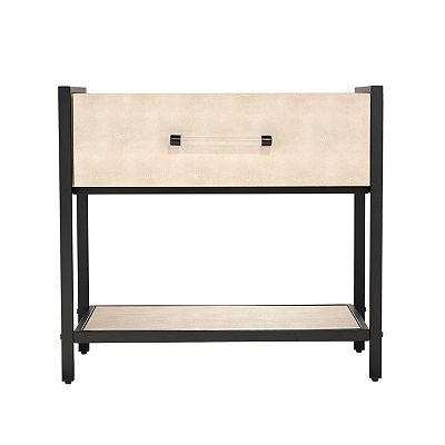Caz Side Table, 1 Drawer, Black Frame, Faux Shagreen Leather, 26 Inch
