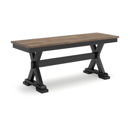 Fleur Large Dining Room Bench, 48 Inch Brown Seat, Black Wood Frame