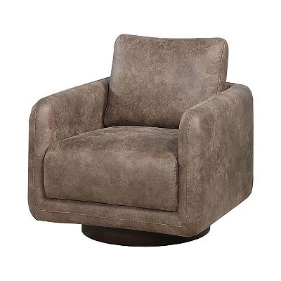 Wade Swivel Armchair, Square Frame, Walnut Brown Faux Leather