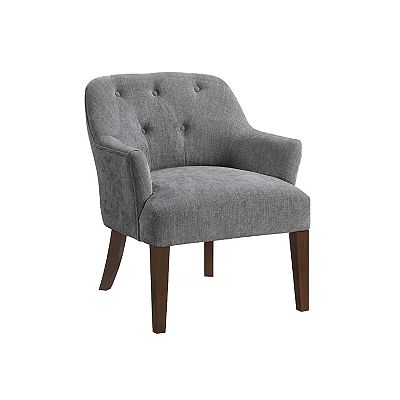 Beca Accent Armchair, Button Tufted Back, Sloped Arms, Gray Polyester