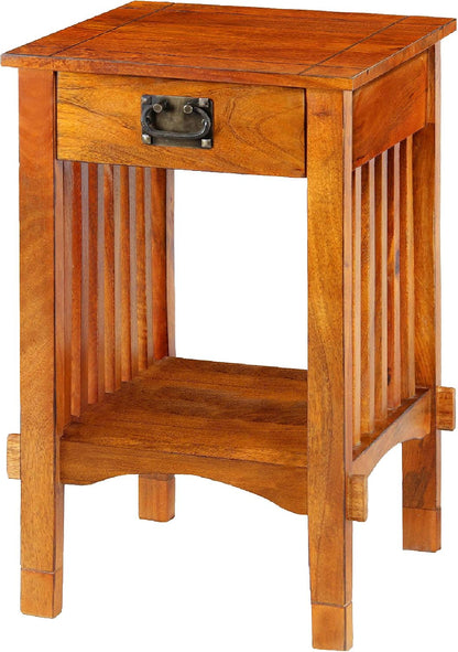 Spacious Mango Wood Telephone Stand with Slatted Side Panels, Brown