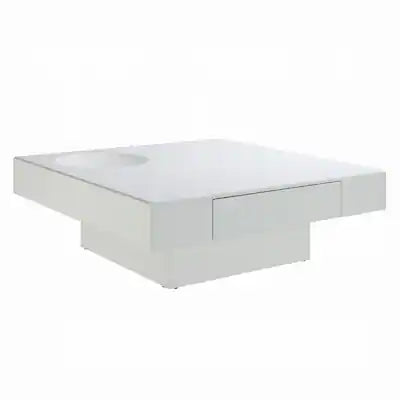 Keya Coffee Table, 43 Inch Square Plinth Top, High Gloss White Finish