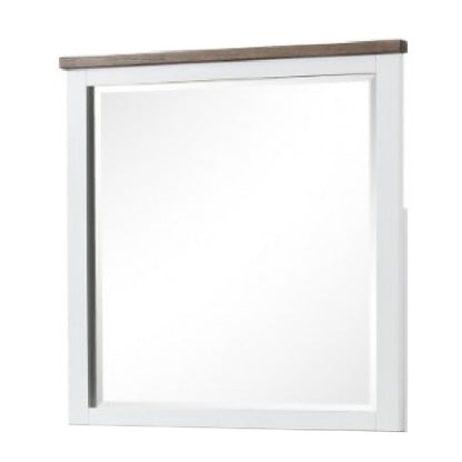 Tela Dresser Mirror, White Pinewood Frame, Dark Brown Top, 36 Inch