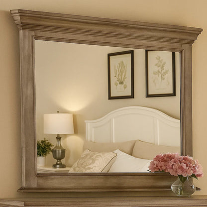 Zea Vanity Dresser Mirror, Elegant Crown Moldings in Aged Oak Brown