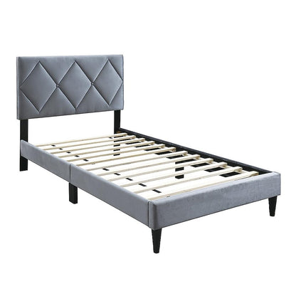 Lilian Bed, Tufted Velvet Upholstery, Diamond Stitch – Grey