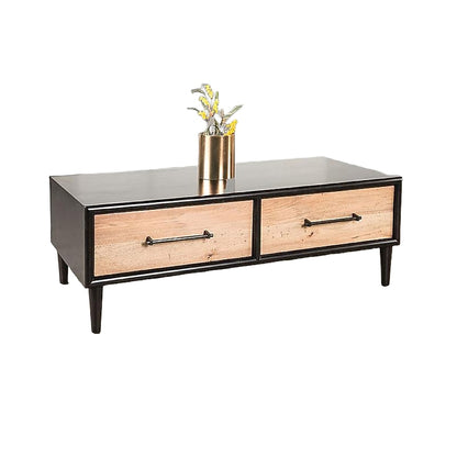 Lucas Coffee Table, 2 Drawers, Brown, Black Solid Rubberwood, 52 Inch