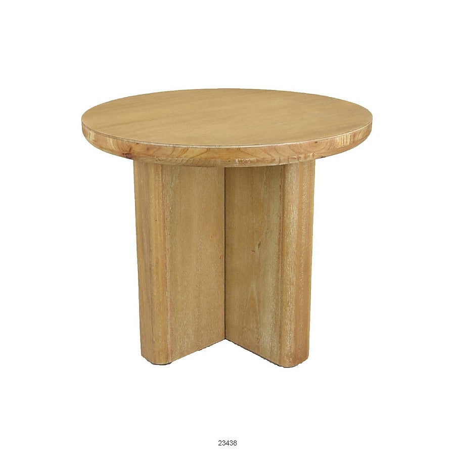Round Side End Table, X Shaped Paneled Legs, 24 Inch Brown Wood