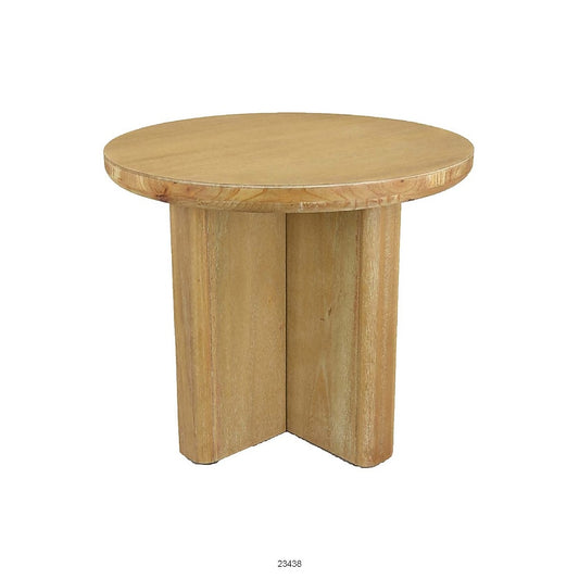 Round Side End Table, X Shaped Paneled Legs, 24 Inch Brown Wood