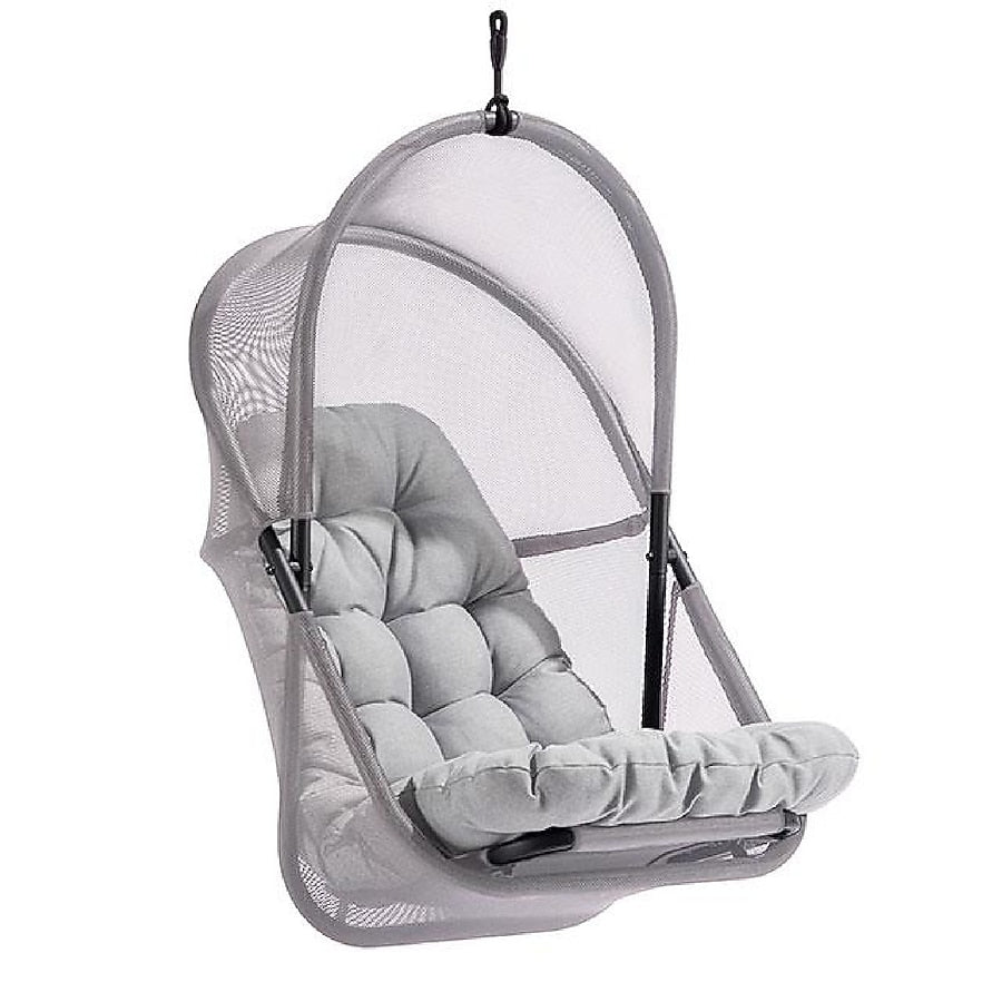 Bery Patio Hanging Swing Chair, Cushioned Light Gray Mesh
