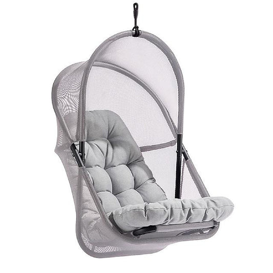 Bery Patio Hanging Swing Chair, Cushioned Light Gray Mesh