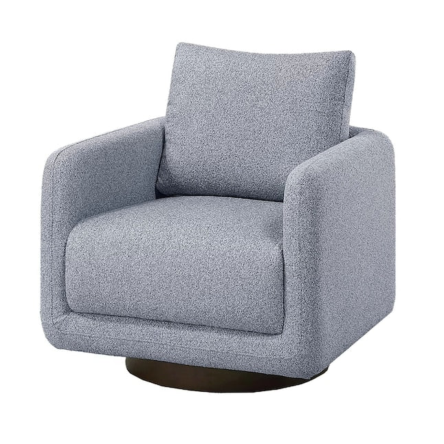 Wade Swivel Armchair with 360 Rotation and Square Frame, Gray Boucle