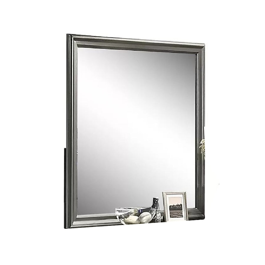 Modern Dresser Mirror, Dark Gray, Square 38 Inch Solid Wood Frame