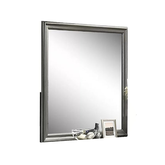 Modern Dresser Mirror, Dark Gray, Square 38 Inch Solid Wood Frame