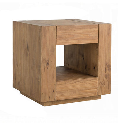 Ayma End Table, 1 Inner Shelf, Drawers, Brown Oak Wood Frame, 24 Inch