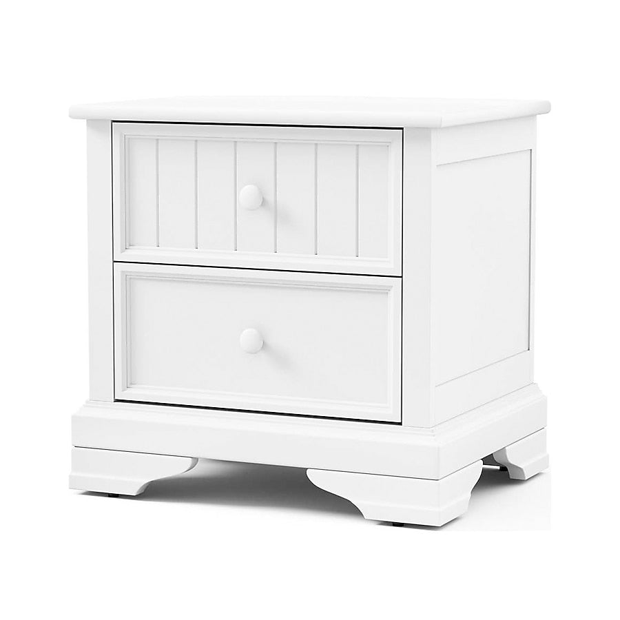 Toli Nightstand 2 Drawers w Round Knobs, White Solid Hardwood, 24 Inch