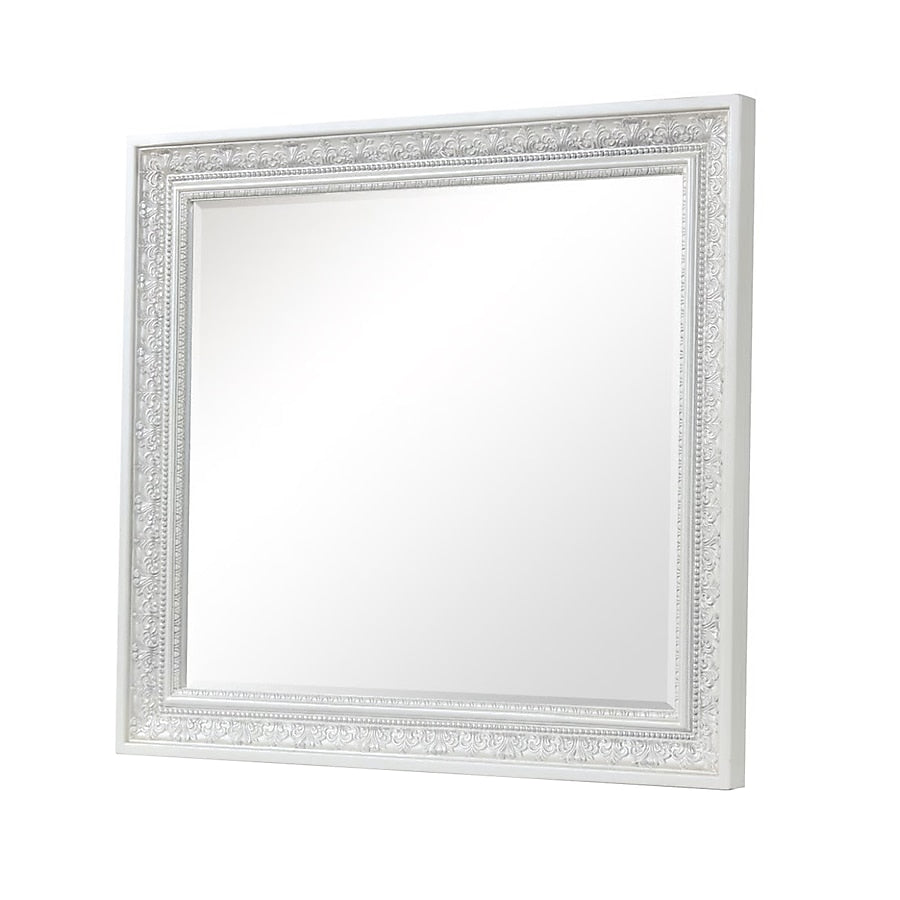 Miamy Dresser Mirror, 44 Inch Cream White Wood Frame, Bevelled Edge