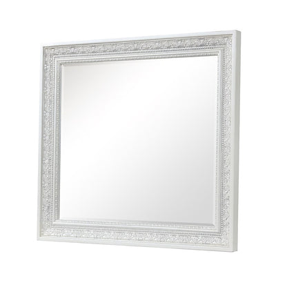 Miamy Dresser Mirror, 44 Inch Cream White Wood Frame, Bevelled Edge
