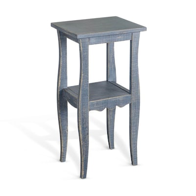 Zela Small Side End Table w Shelf and Curved Legs, Natural Brown, 11x14 Top