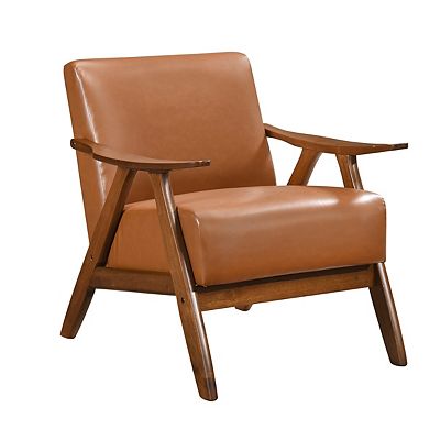 Indy Accent Club Armchair, Matte Brown Faux Leather, Solid Rubberwood