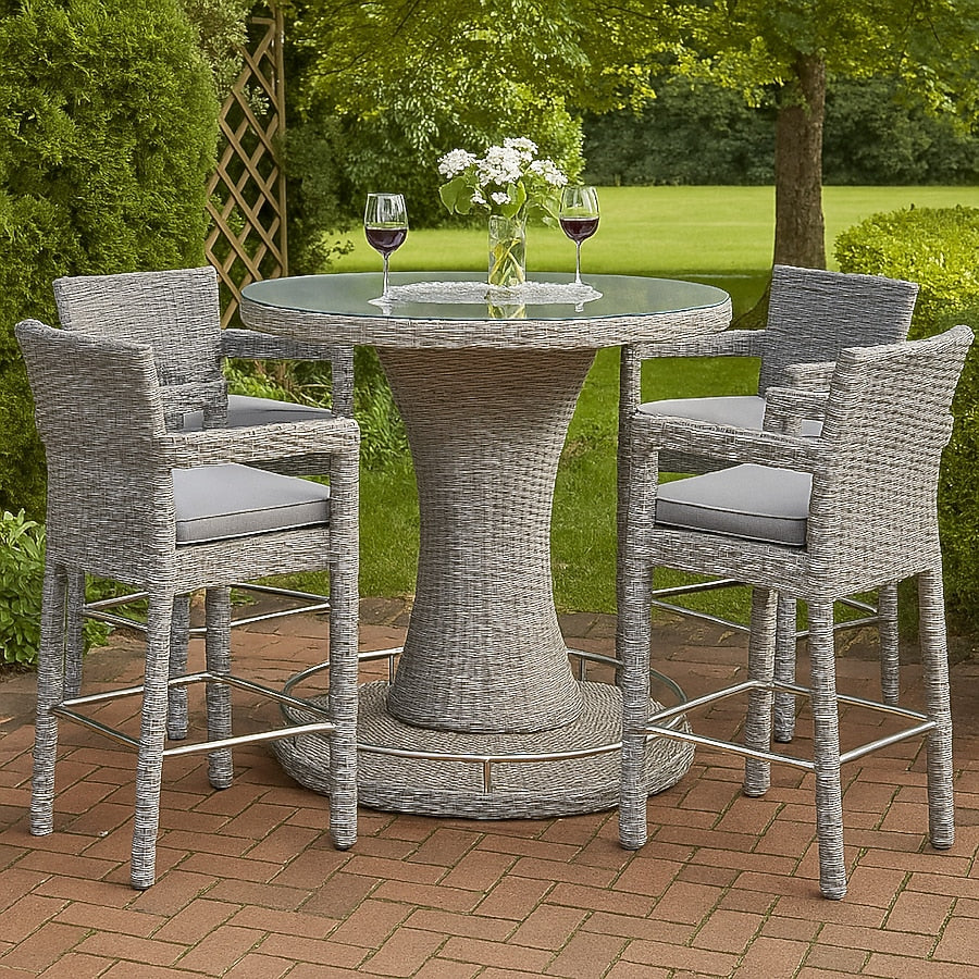 Mio Outdoor Bar Height Table with Steel Ice Bucket, 46 Inch Round, Gray