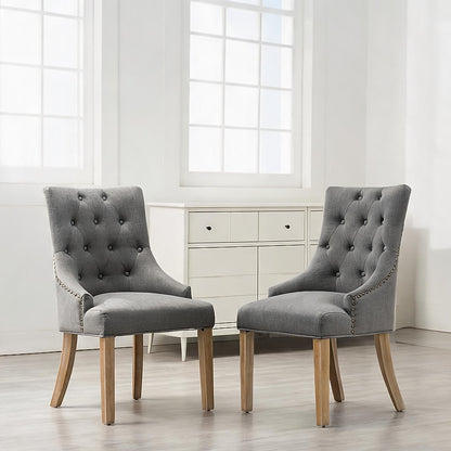 Nea Counter Stool Chair Set of 2, Gray Polyester, Dark Brown Wood Frame