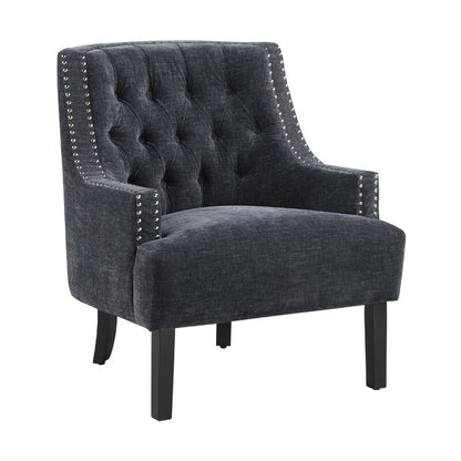 Daisie Accent Armchair, Button Tufted Gray Chenille, Solid Wood