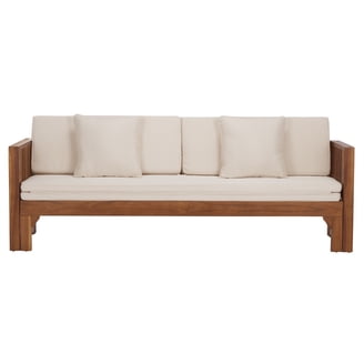 Flex Outdoor Daybed, Brown Wood, 65 Inch, Ivory Polyester Cushions